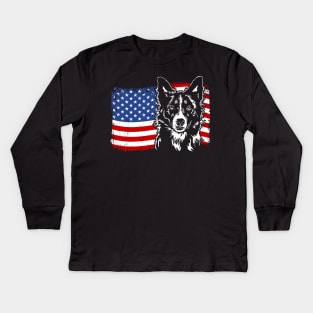 Proud Border Collie American Flag patriotic dog Kids Long Sleeve T-Shirt